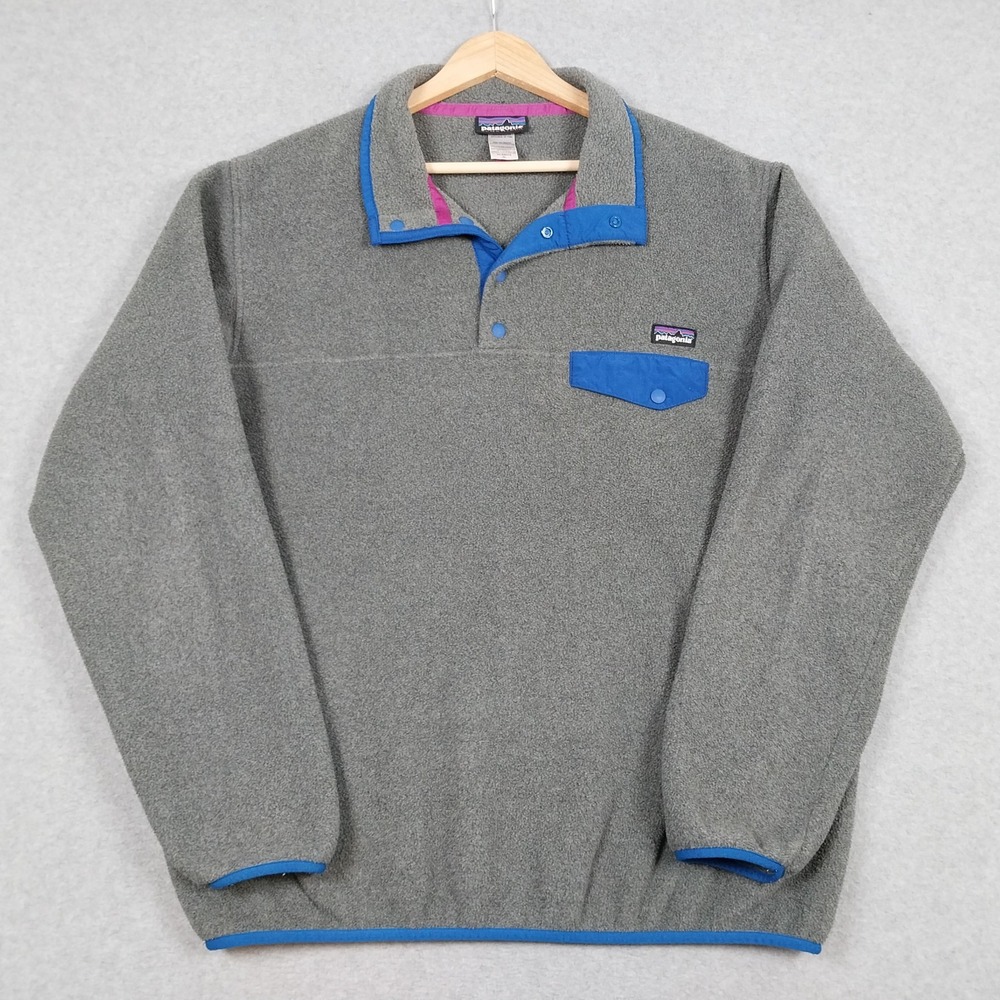 Patagonia Synchilla Snap T Womens XL Gray Blue Fleece Sweater Pullover 25455